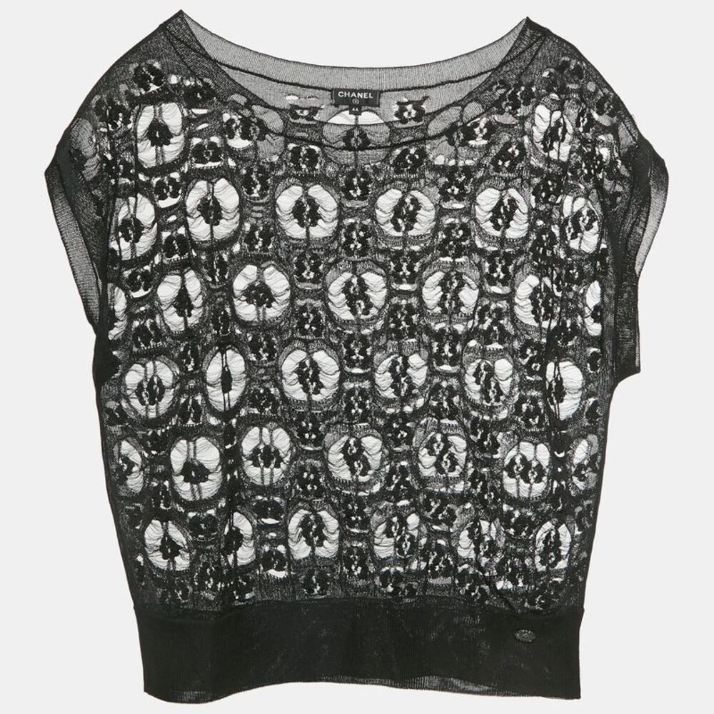 Chanel Black Open Knit Sheer Top L